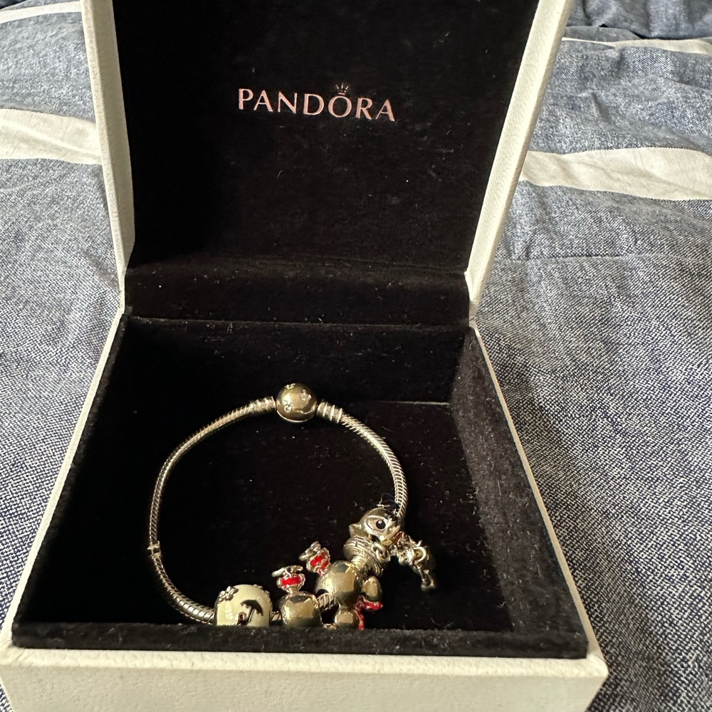 Pandora Silver Charm Bracelet with Intricate Details
